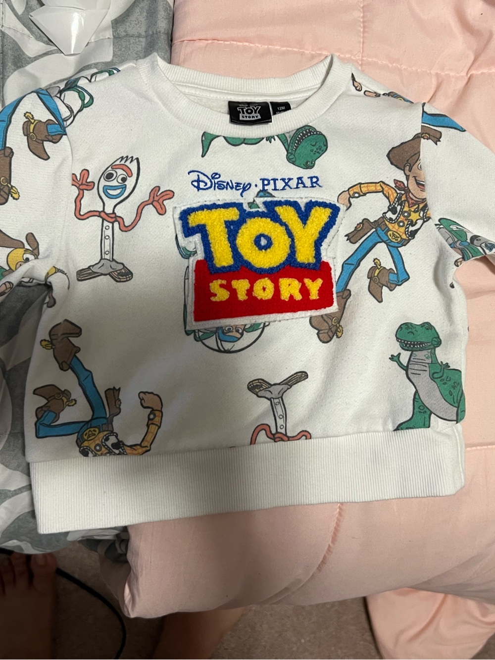 Disney Toy Story White Crewneck Sweatshirt with Colorful Character Print